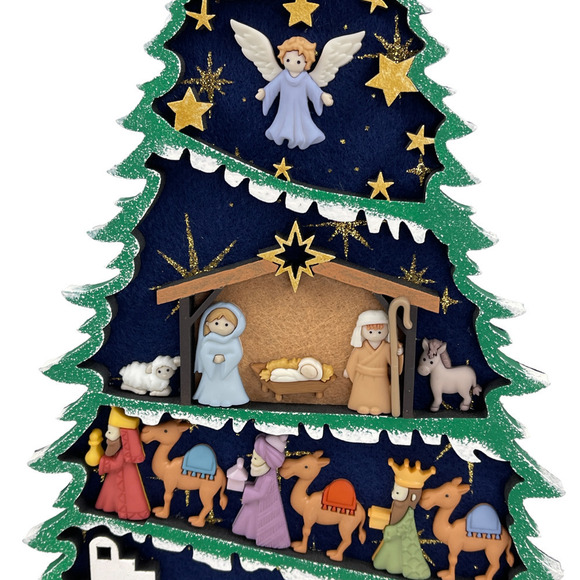 Handmade Wooden Felt Christmas Tree 11.5 H Nativity Buttons Holiday Gift… - Picture 6 of 12